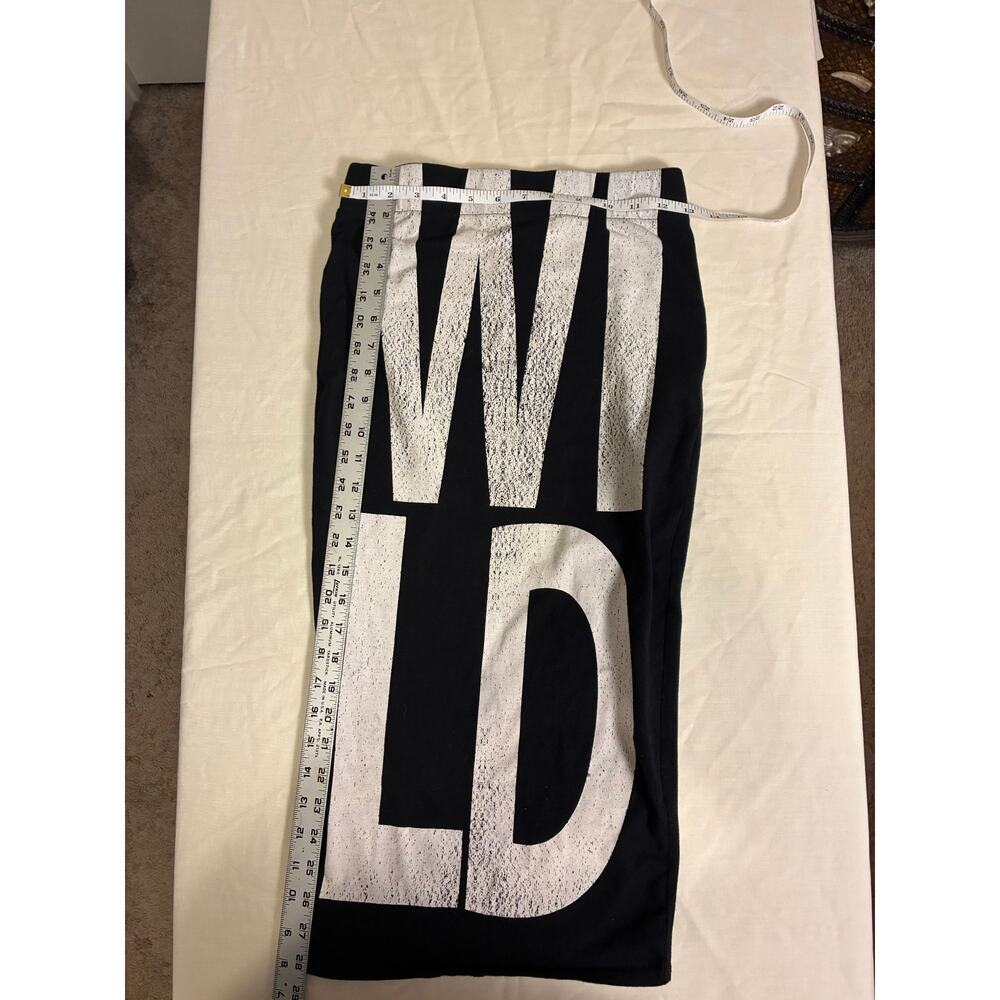 Y2K Sexy Wild Graphic Midi Skirt Womens M Black White Bodycon Stretch Logo USA